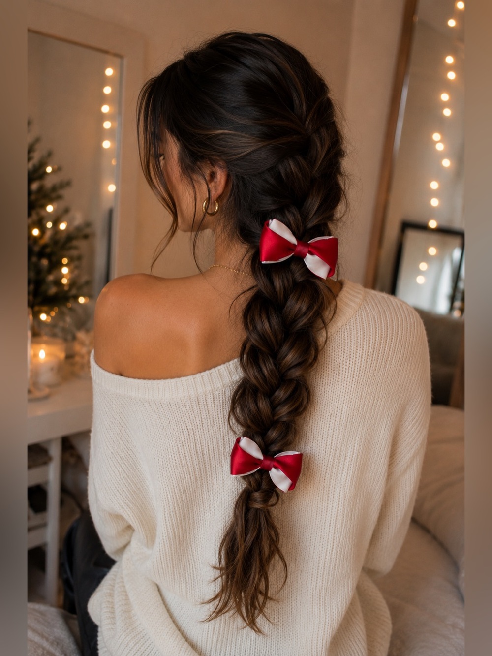 Hand Crafted Satin Double-Layer ‘Candy Cane’ Hair Bows